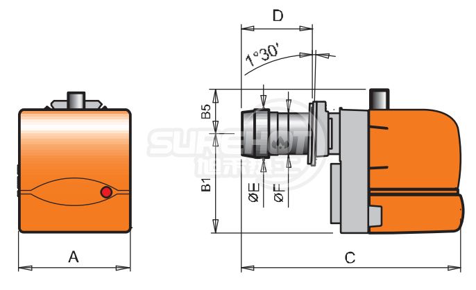 百得BTG11P燃燒器外型尺寸圖